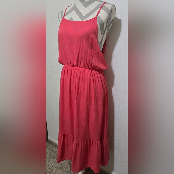 PEACH LOVE CALIFORNIA Coral Pink Midi Dress Spaghetti Straps Medium - Picture 5 of 15